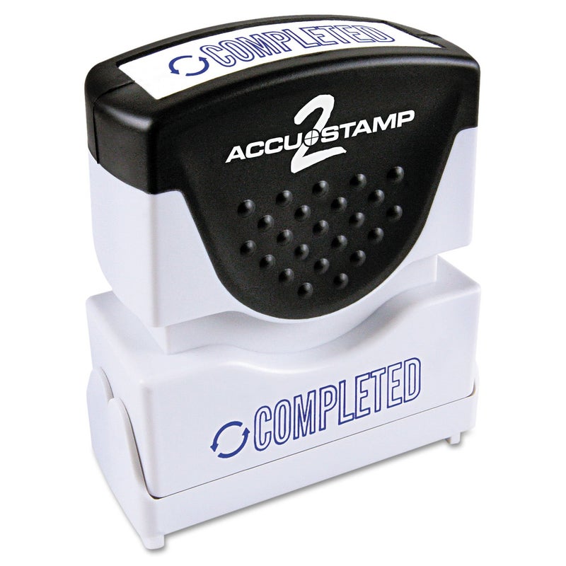 AccuStamp ACCU-STAMP2 Message Stamp with Shutter, 1-Color, COMPLETED, 1-5/8" x 1/2" Impression, Pre-Ink, Blue Ink (035582) - Image 1
